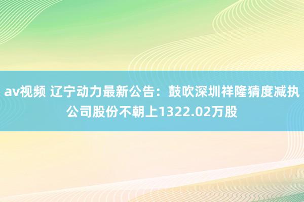 av视频 辽宁动力最新公告：鼓吹深圳祥隆猜度减执公司股份不朝上1322.02万股