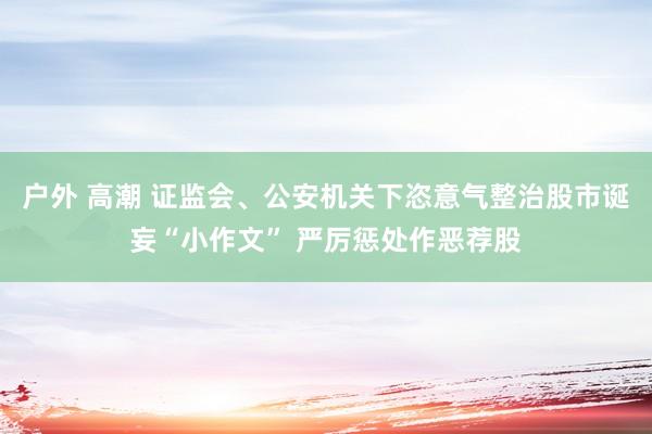 户外 高潮 证监会、公安机关下恣意气整治股市诞妄“小作文” 严厉惩处作恶荐股