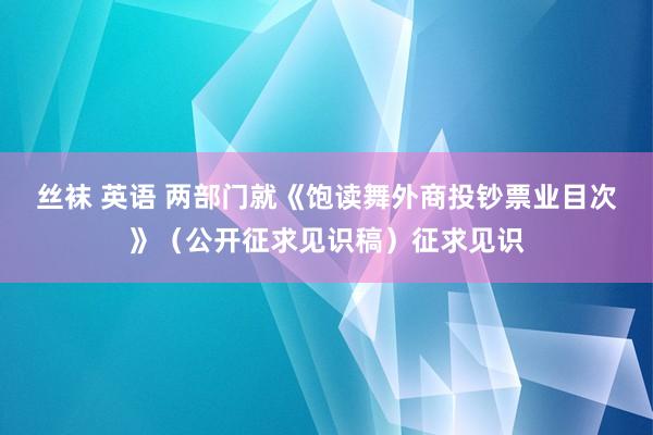 丝袜 英语 两部门就《饱读舞外商投钞票业目次》（公开征求见识稿）征求见识