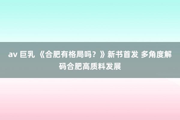 av 巨乳 《合肥有格局吗？》新书首发 多角度解码合肥高质料发展