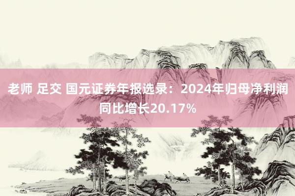 老师 足交 国元证券年报选录：2024年归母净利润同比增长20.17%